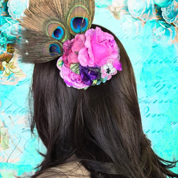 Velvet Millinery Rose Hair Clip Special Occasions 1920s-style Flapper Style Glam - Picture 1 of 7